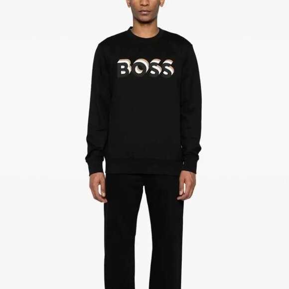 New BOSS Hugo Boss Black Crewneck Sweatshirt Jumper w/ 3D Logo Sz M - Picture 1 of 11